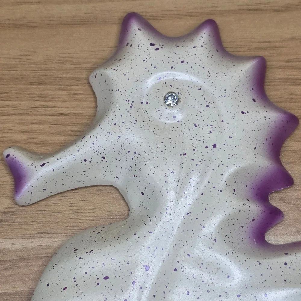 Vintage 3 Seahorse MCM Chalkware Wall Decorations Cream and Purple Beach House